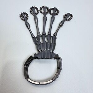 Gothic‎ Skeleton Hand Bracelet w/ Finger Rings Gunmetal Stretch Punk Emo Cosplay